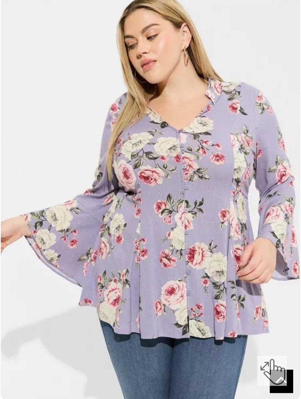 Torrid Womens Fit & Flair Rayon Floral Romantic Slub Button Front Top XXL